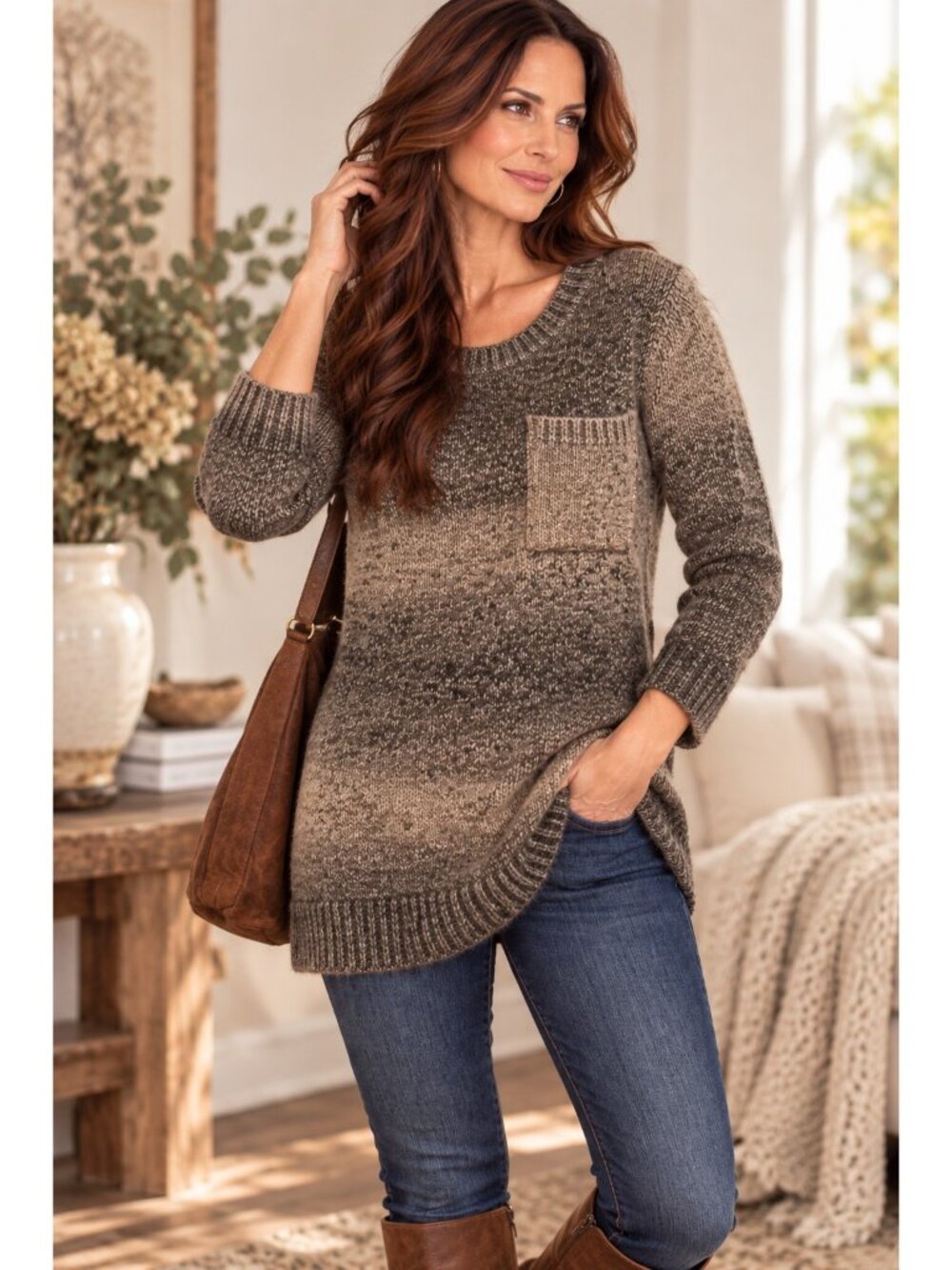 Wallace Alpaca Merino Wool Sweater S- M Brown Ombré Cozy Boho Lagenlook Tunic